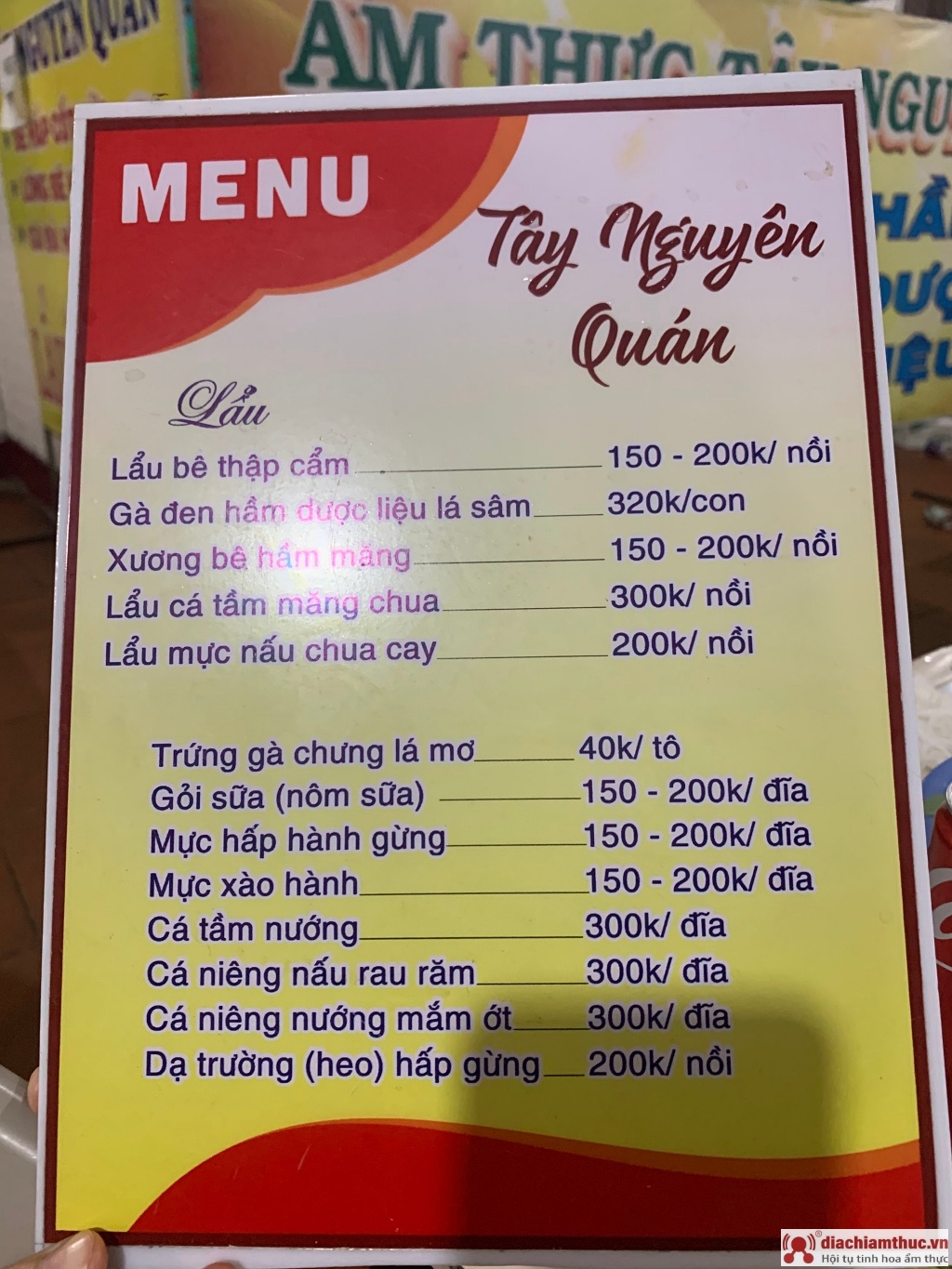 Menu TÂY NGUYÊN QUÁN