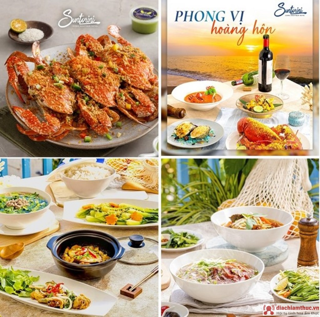 Menu Suntorini chất lượng với các món hải sản tươi sống, rượu