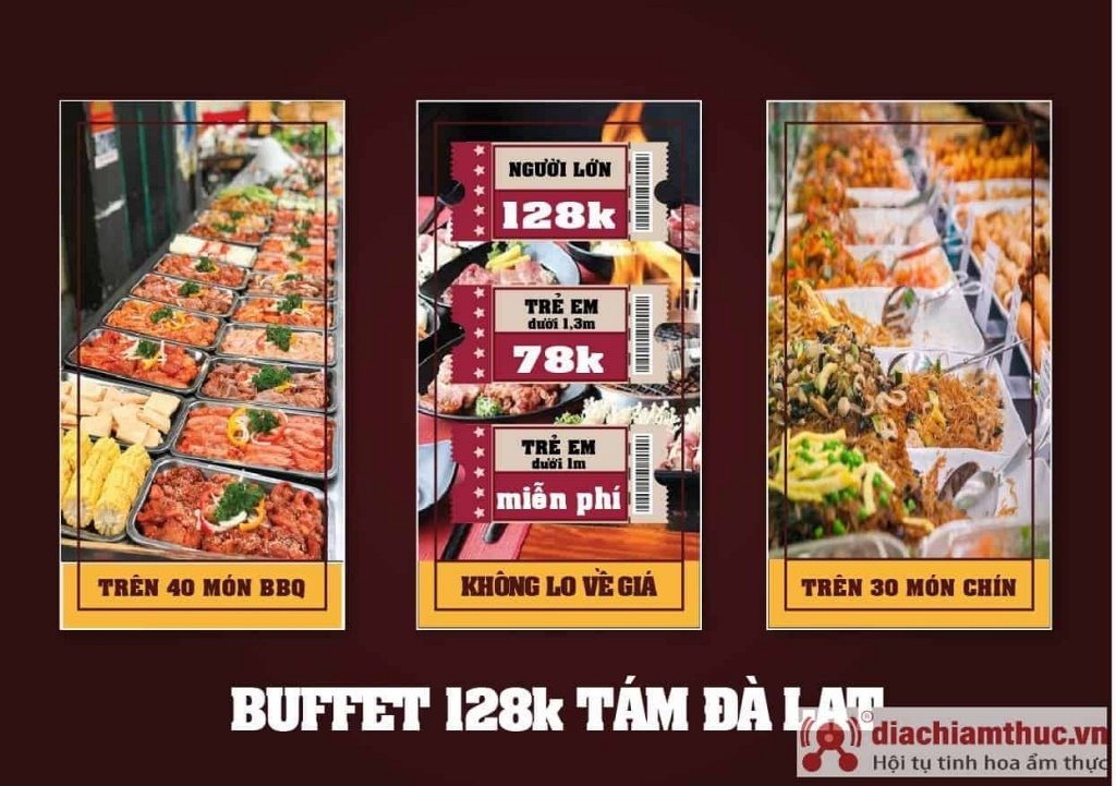 Buffet Tám 128k Đà Lạt ngon với thực đơn phong phú